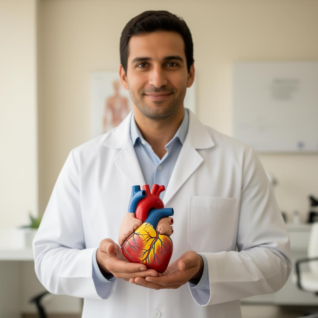 Dr. Antônio segurando modelo anatômico de coração